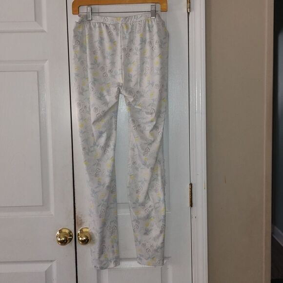 Nanette Lepore white gray yellow blue lace side trim lounge resort pj pants Sz M - Picture 5 of 8